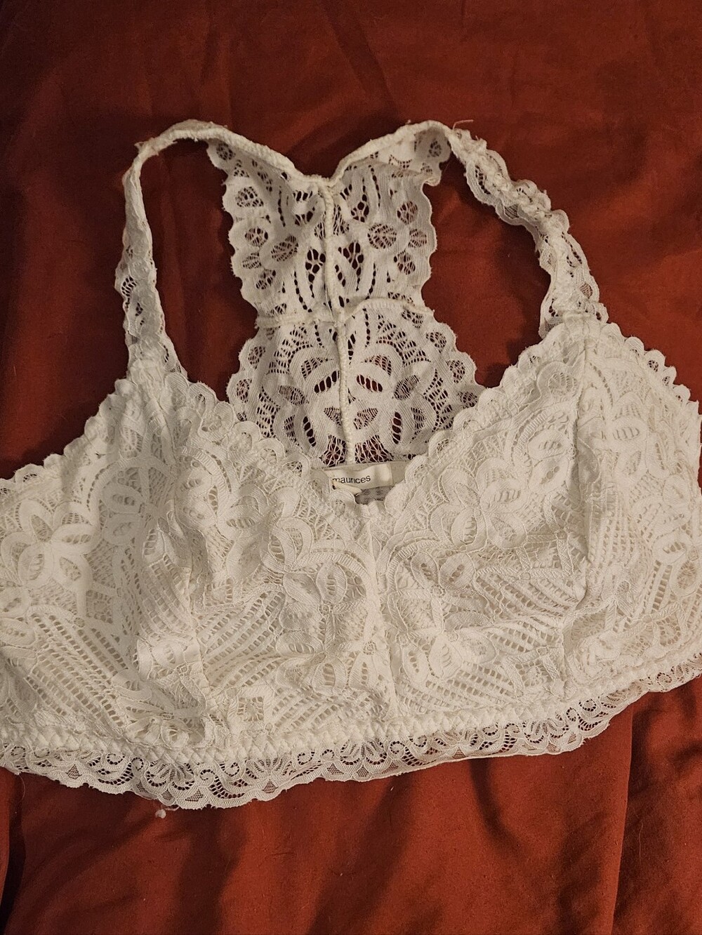 Maurices White Lace Racerback Bralette with Floral Lace